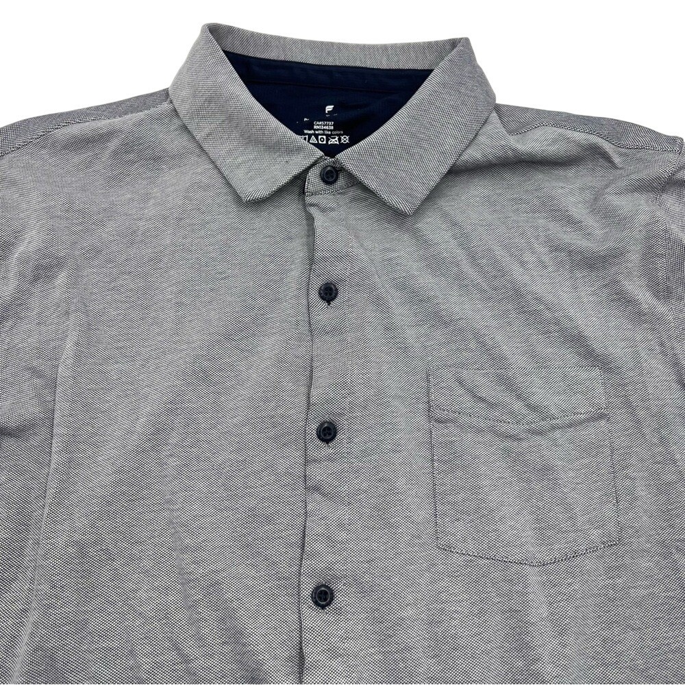 Fabletics Mens XL Navy Micro‎ Pique Long Sleeve Button Down Shirt Cotton Blend